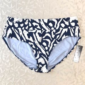 🆕 Catalina Swim Bottom Womens 1X Navy Blue White Print UPF50+ Summer Spring NWT